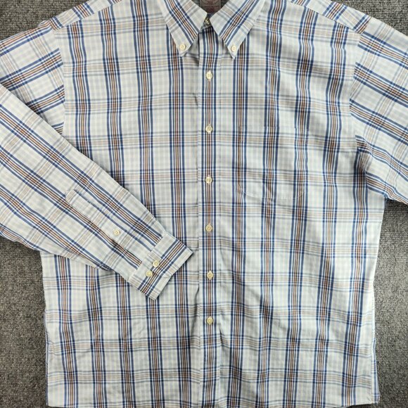 Brooks Brothers Large Blue Brown Plaid Long Sleeve Button Up Shirt Non-iron Men - Picture 2 of 16